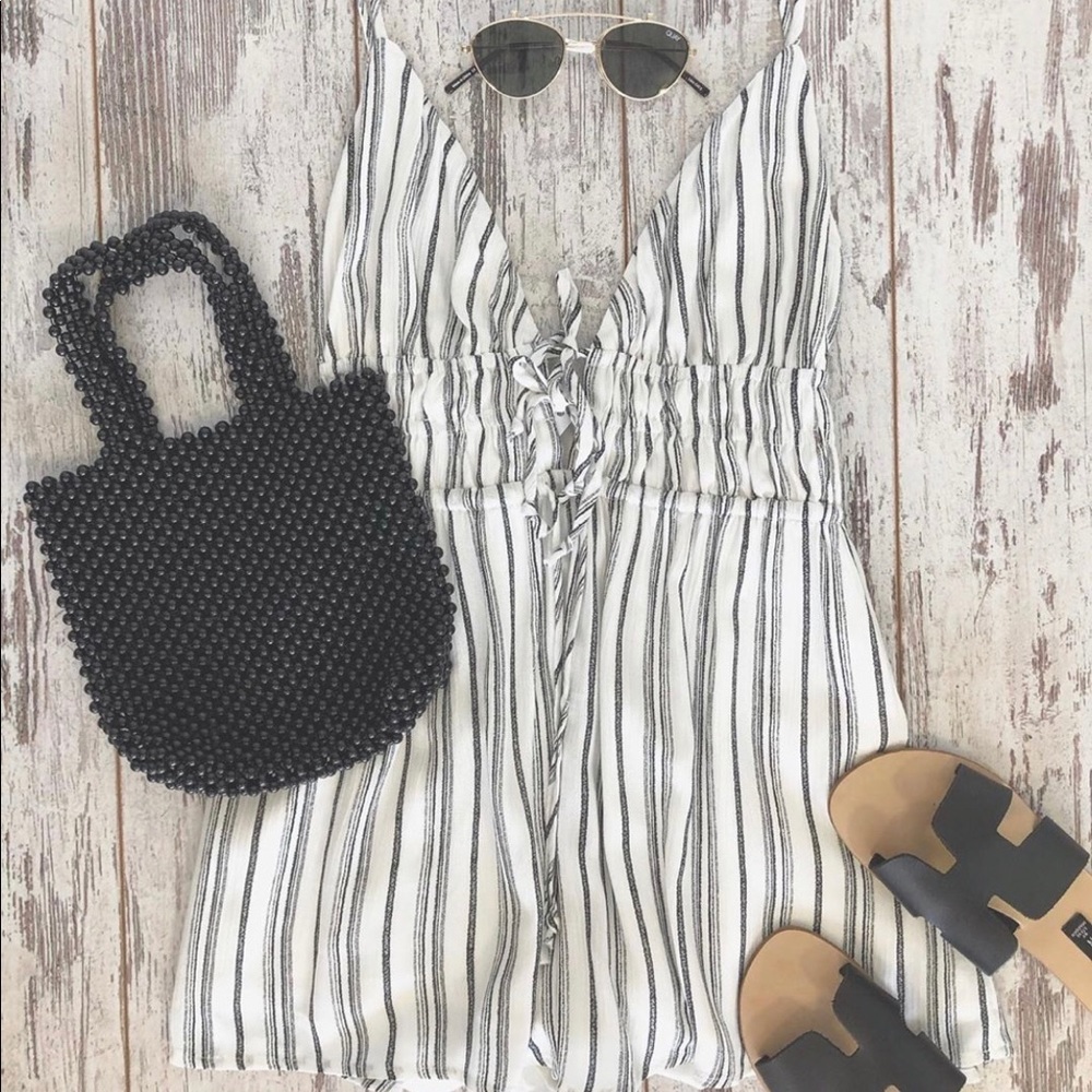 ✨Stripped Tie Front Romper by Market Miami✨